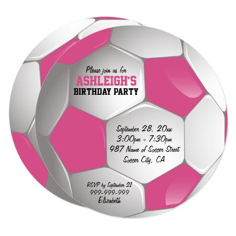 Pink and White Soccer Ball Birthday Party Invitation