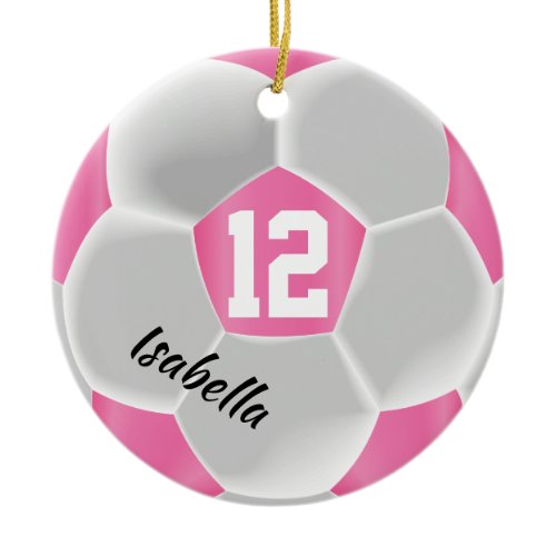 Pink and White ⚽ Soccer Ball Ceramic Ornament