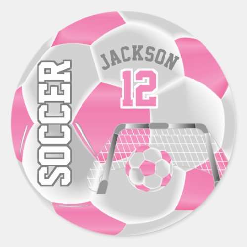 Pink and White Soccer Ball Classic Round Sticker