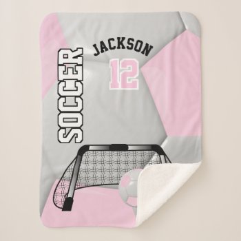 Pink And White Soccer Ball With Diy Text Sherpa Blanket by DesignsbyDonnaSiggy at Zazzle