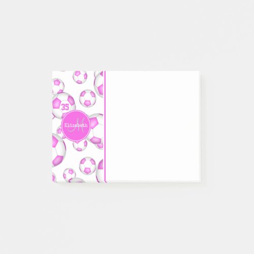 pink and white soccer balls girly sports post_it notes