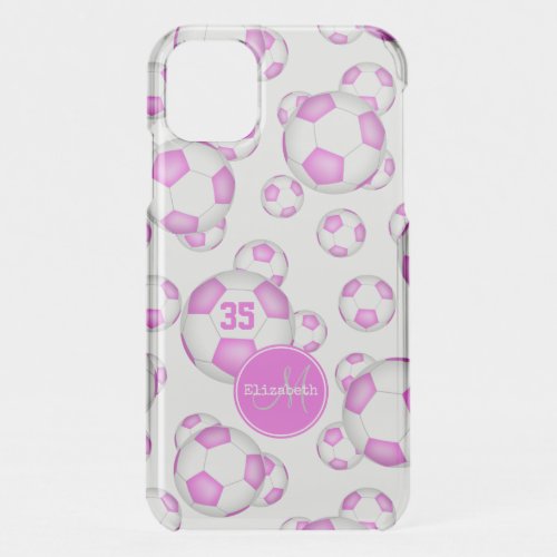 pink and white soccer balls girly sports iPhone 11 case