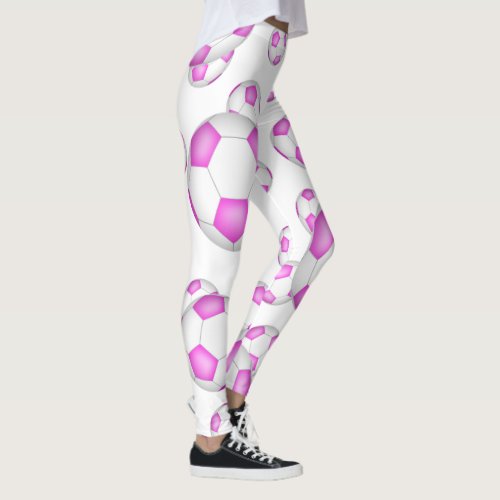 pink and white soccer balls pattern leggings