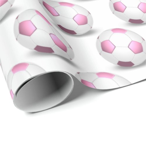 pink and white soccer balls wrapping paper