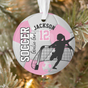 Pink and White Soccer Goalie Girl  Ornament