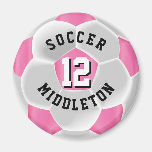 Pink and White Soccer Sport Ball Magnet