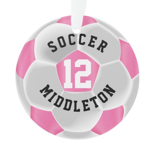 Pink and White ⚽ Soccer Sport Ball Ornament