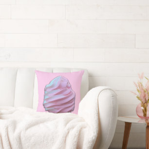 Pink and White Soft Ice Cream Throw Pillow