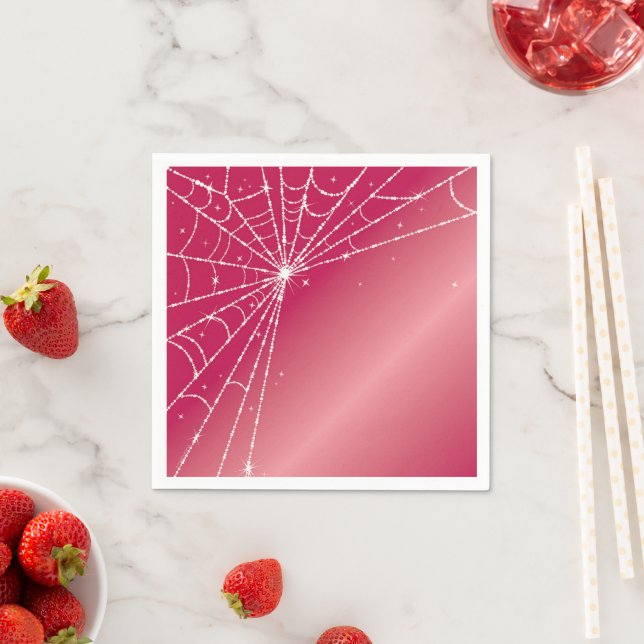 Pink and White Sparkling Diamond Spider Web Napkins (Insitu)