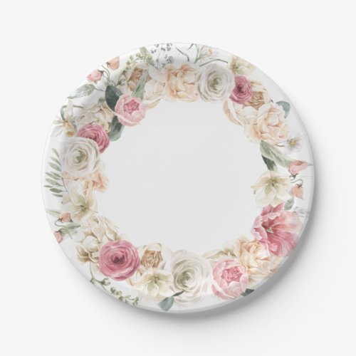 Pink and White Spring Floral Paper Plates