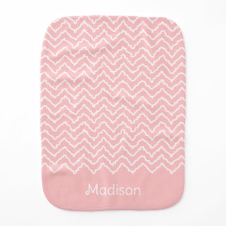 Pink And White Squiggly Chevron Zigzag With Name Baby Burp Cloth