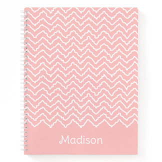 Pink And White Squiggly Chevron Zigzag With Name Notebook