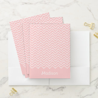Pink And White Squiggly Chevron Zigzag With Name Pocket Folder