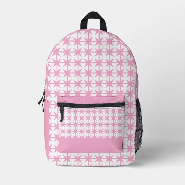Pink and White Star Pattern Backpack (Front)