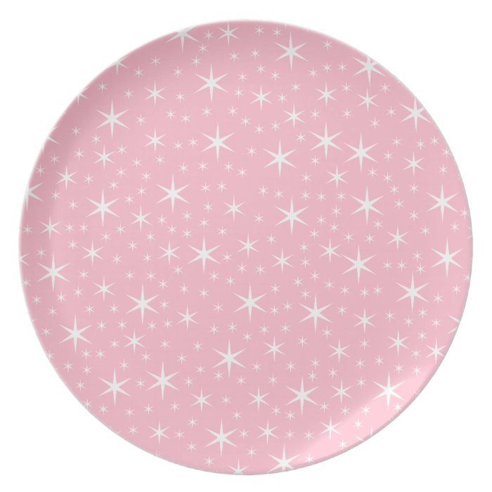 Pink and White Star Pattern. Dinner Plates