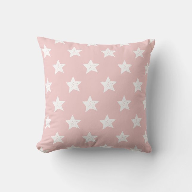 Pink and White Star Pattern Outdoor Pillow (Front)