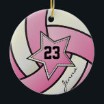 Pink and White Star Volleyball Ceramic Ornament<br><div class="desc">Pink Volleyball Ornament. A great gift for a volleyball player, volleyball fan or volleyball team coach, a fun sport design. More colors are available if you can't find your colors, please contact me. ⭐This Product is 100% Customizable. *****Click on CUSTOMIZE BUTTON to add, delete, move, resize, changed around, rotate, etc......</div>