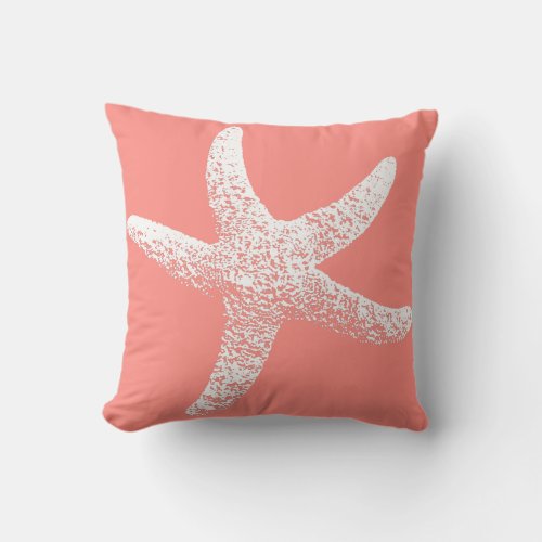 Pink and White Starfish Outdoor Throw Pillow