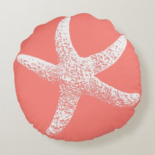 Pink and white Starfish Round Pillow