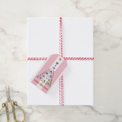 Pink and White Stripe Christmas Greeting Gift Tags