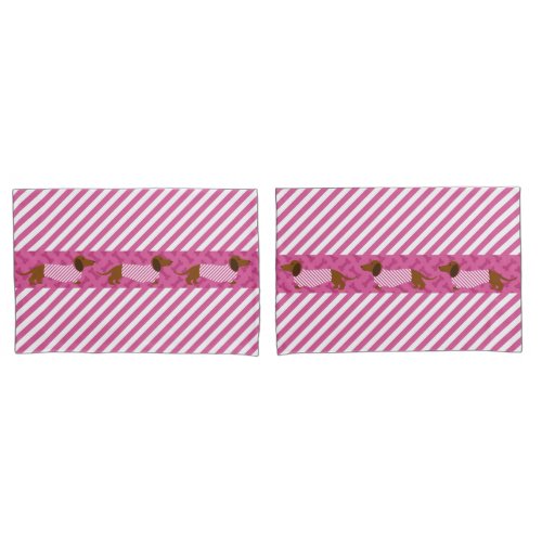 Pink and White Stripe Dachshund Pillow Cases