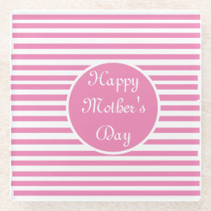 Pink and white stripe glass coaster