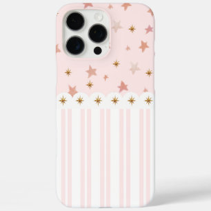 Pink and White Stripe Gold Stars Paris Inspired iPhone 16 Pro Max Case