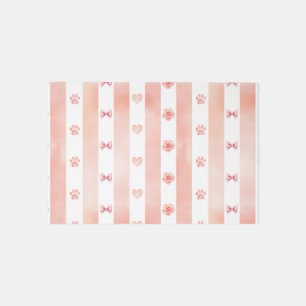 Pink and White Stripe - Hearts, Rose, Paw Print Outdoor Rug