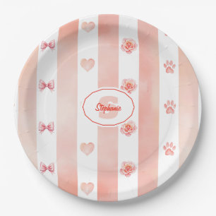 Pink and White Stripe - Hearts, Rose, Paw Print Paper Plates