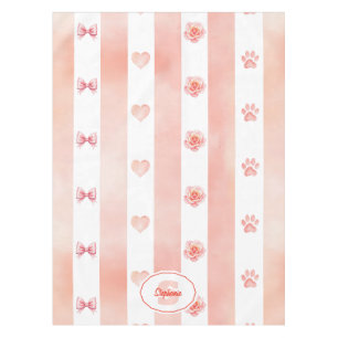 Pink and White Stripe - Hearts, Rose, Paw Print Tablecloth