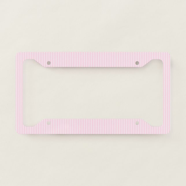 Pink and White Stripe License Plate Frame (Front)