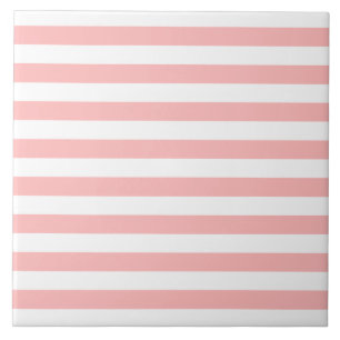 Pink and White Stripe Pattern Ceramic Tile