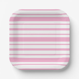 Pink and White Stripe Pattern Square Paper Plates