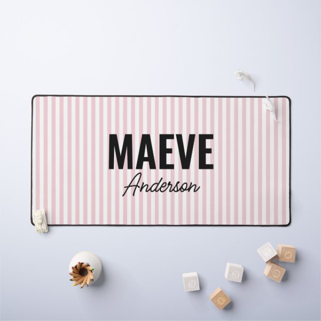 Pink and white stripe personalized modern elegant desk mat (Kids Table)