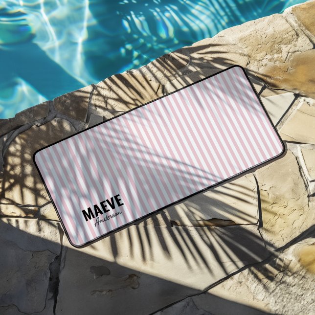 Pink and white stripe personalized modern elegant desk mat (Creator Uploaded)