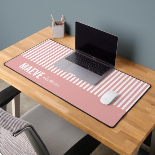 Pink and white stripe personalized modern elegant desk mat