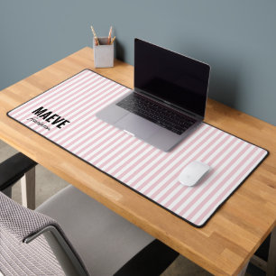 Pink and white stripe personalized modern elegant desk mat