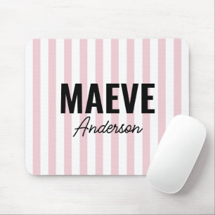 Pink and white stripe personalized modern elegant mouse pad