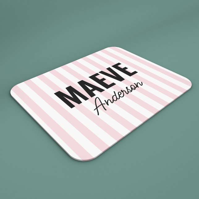 Pink and white stripe personalized modern elegant mouse pad (Creator Uploaded)