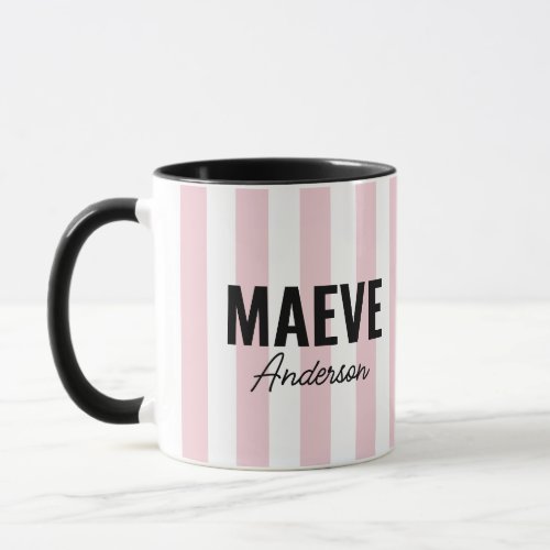 Pink and white stripe personalized modern elegant  mug