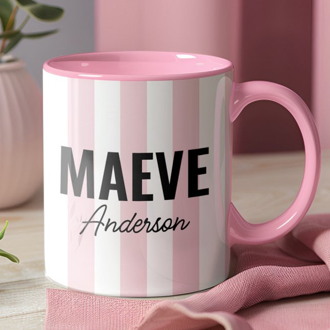 Pink and white stripe personalized modern elegant  mug (Creator Uploaded)
