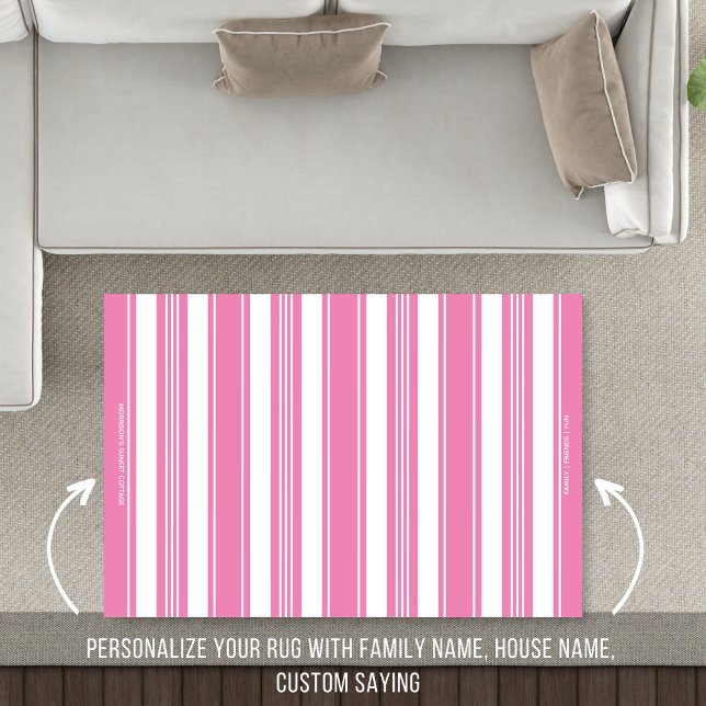 Pink and White Stripe Simple Modern Custom Text  Rug (Creator Uploaded)