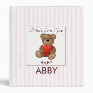 Pink and White Stripe Teddy Bear Binder