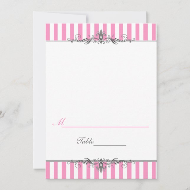Pink and White Stripe Tent Style Placecard (Front)