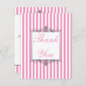 Pink and White Stripe with Silver Thank You Card (Front/Back)