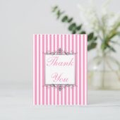 Pink and White Stripe with Silver Thank You Card (Standing Front)