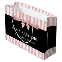 Pink and White Striped Baby Shower Large Gift Bag