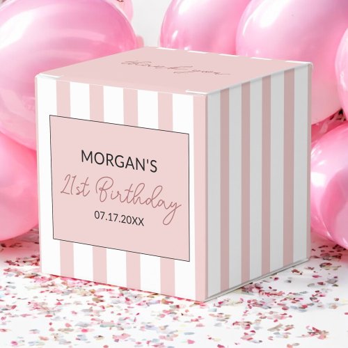 Pink and White Striped Birthday Thank You Name Favor Boxes