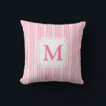Pink and White Striped | Cabana Monogram Outdoor Pillow<br><div class="desc">This pink and white striped pillow has a trendy Palm Beach aesthetic when combined with a tropical leaf pattern. You can personalize this pillow with your monogram.</div>