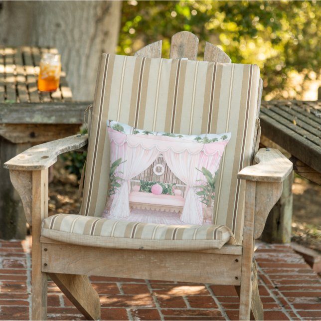 Pink and White Striped Cabana Outdoor Pillow (Chair)